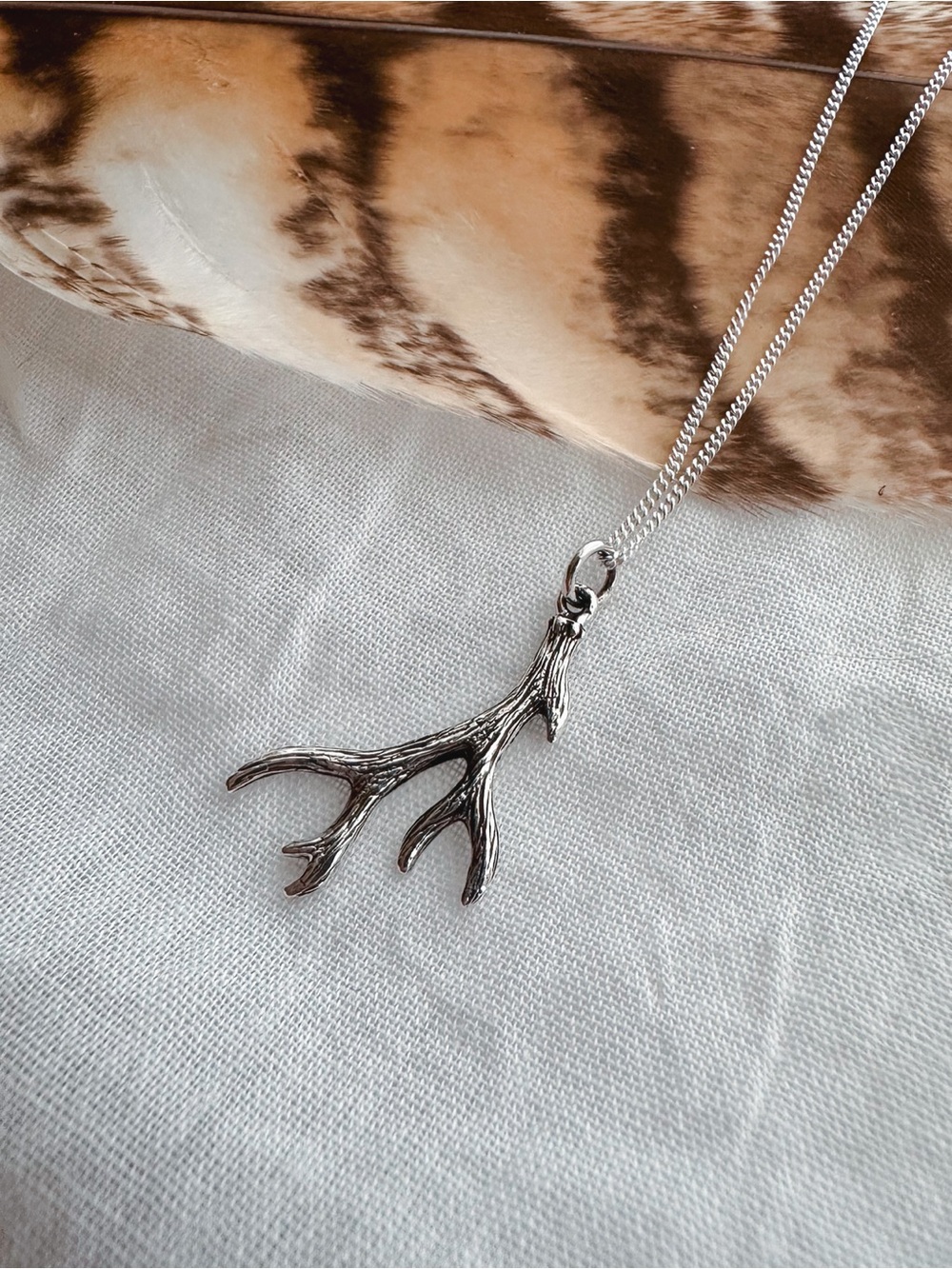 Sterling Silver Antler Pendant Necklace - Silver